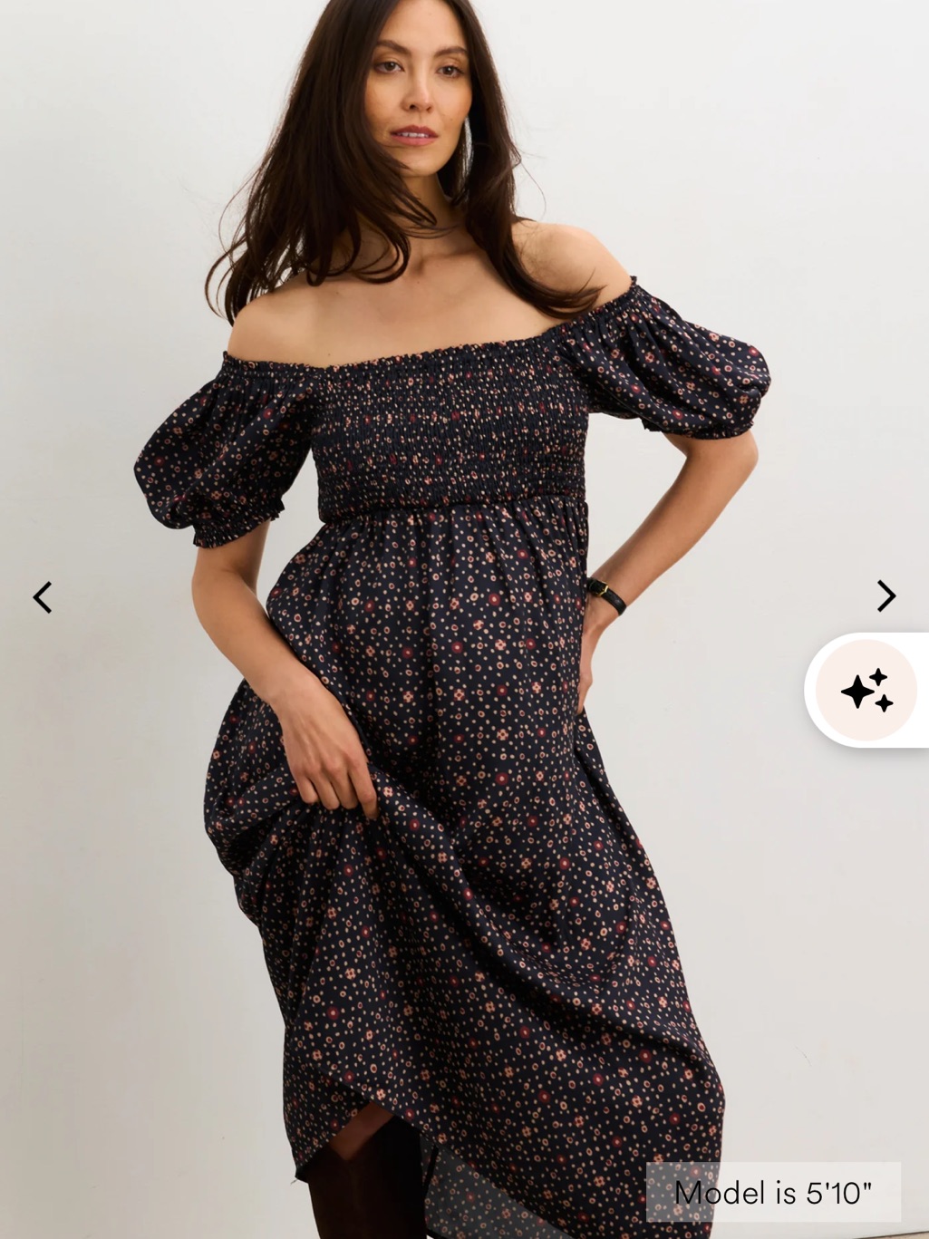 Hatch Black Floral One-Shoulder Smocked Maxi Dress